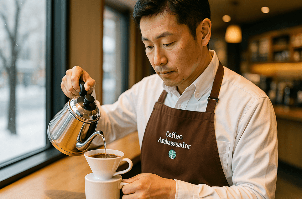 スタバの茶色エプロン!2025年の人物は?