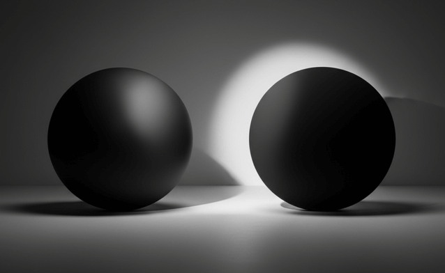 光を99.965%吸収する超黒色素材ベンタブラックと、通常の黒色との比較。陰影が消え、穴のように見える科学的現象。