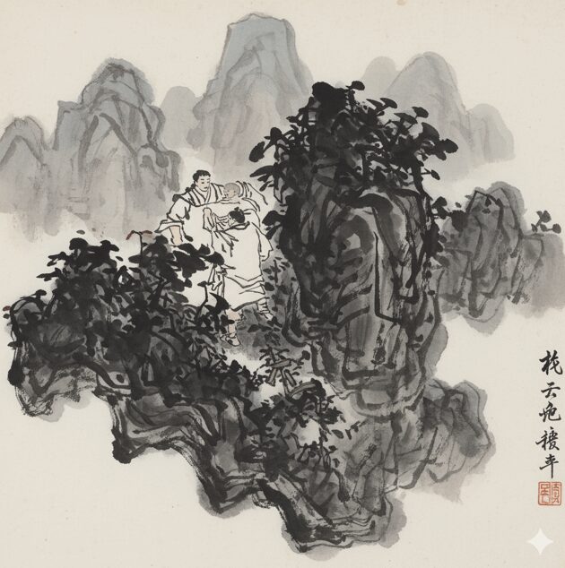 「墨に五彩あり」を体現する水墨画。黒一色が、光、影、色彩を含む森羅万象を表現する「玄」の哲学。