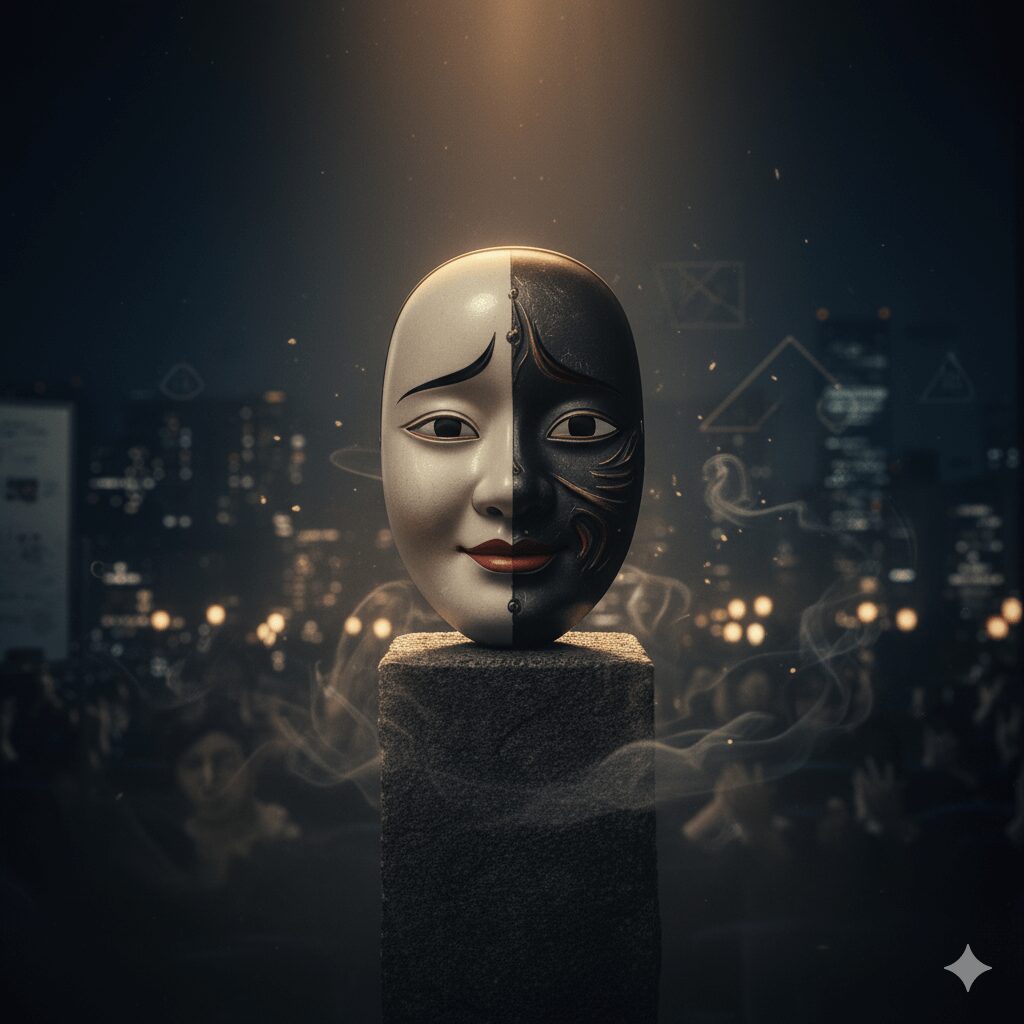 子役の枠を超えた「玄人（くろうと）」の演技と二面性を象徴する、光と影の中にある日本の能面